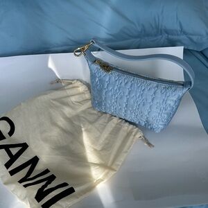 Ganni Satin Blue Quilted mini bag